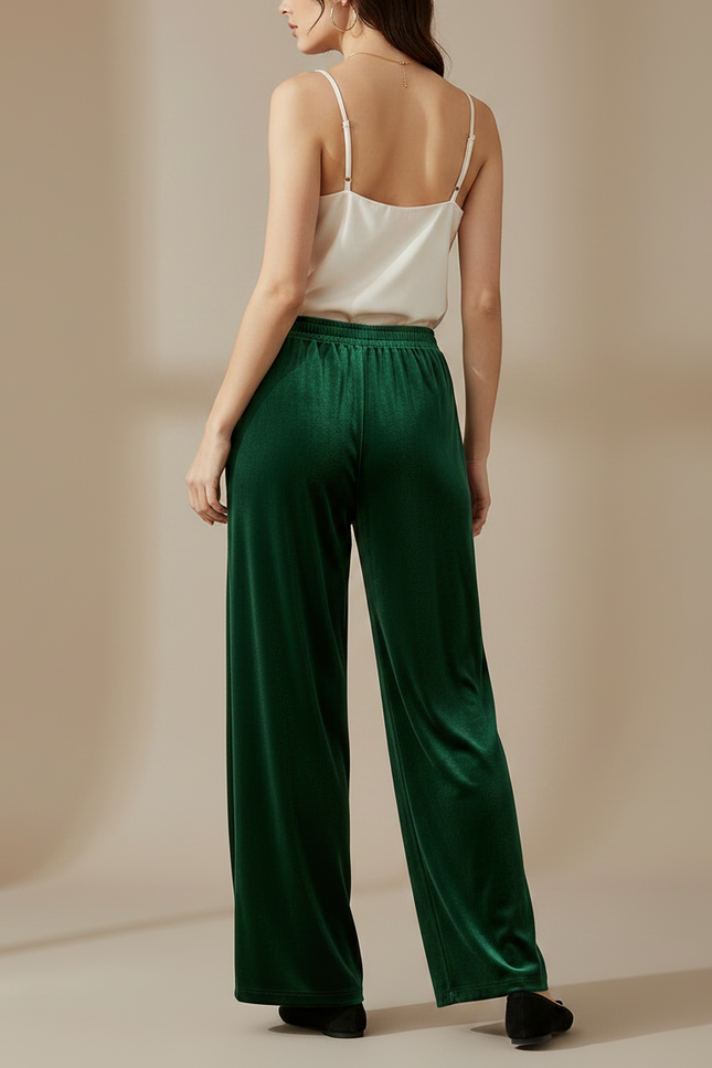 Pantalon Velours Vert Émeraude Ample Fluide Femme - vue 2