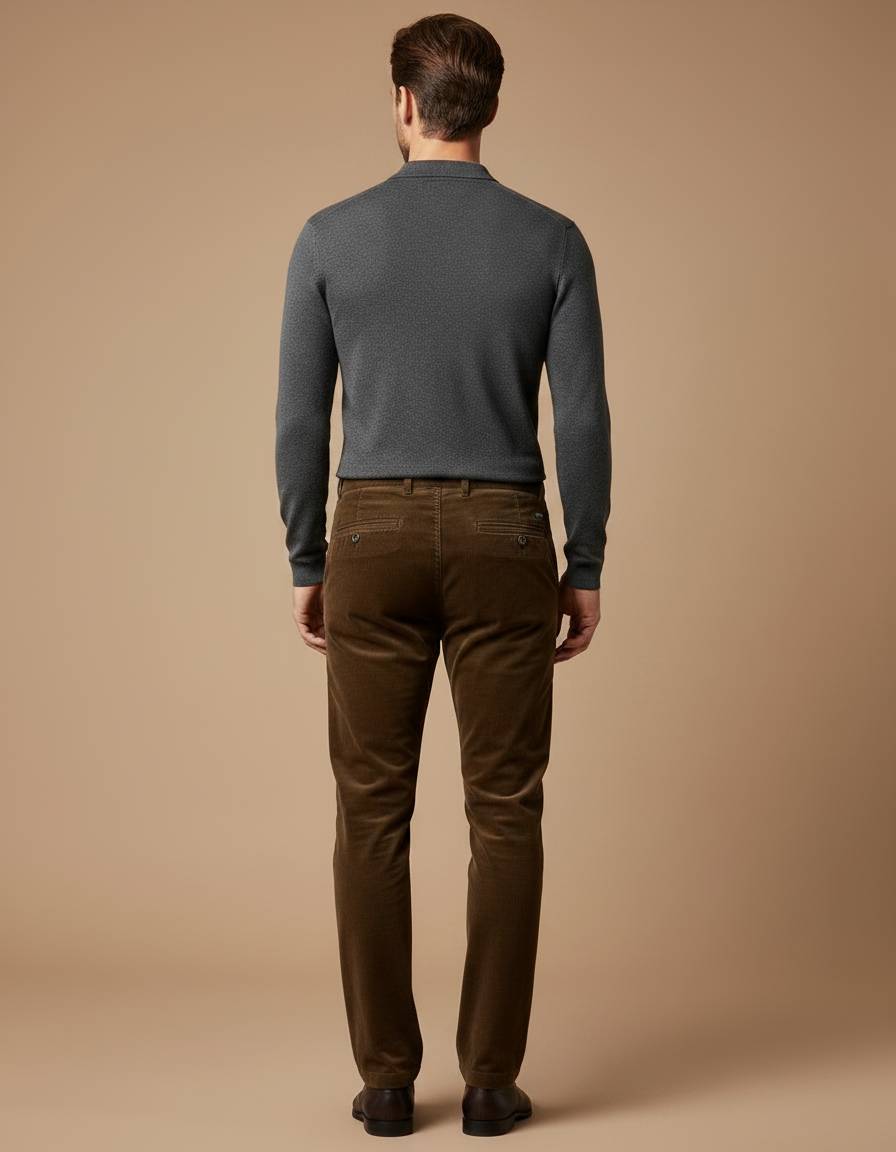 Pantalon Velours Marron Côtelé Coupe Droite Homme Élégant - Cordé - vue 2