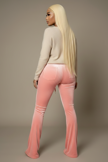 Pantalon Velours Rose Évasé Cordon Chic Femme - vue 2