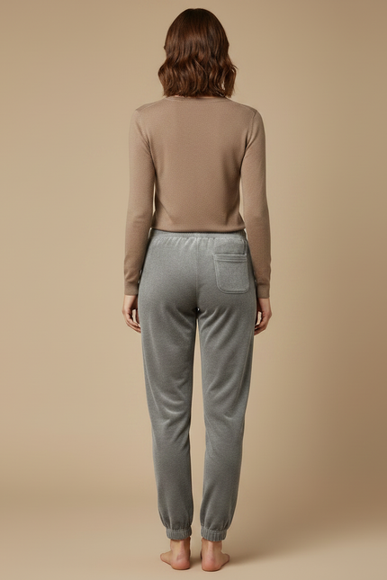 Pantalon Velours Gris Jogging Doux Confortable Femme - vue 2