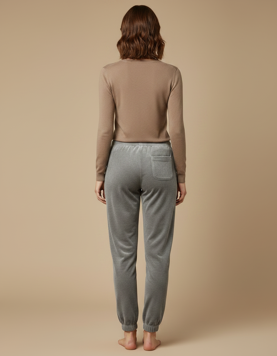 Pantalon Velours Gris Jogging Doux Confortable Femme - vue 2