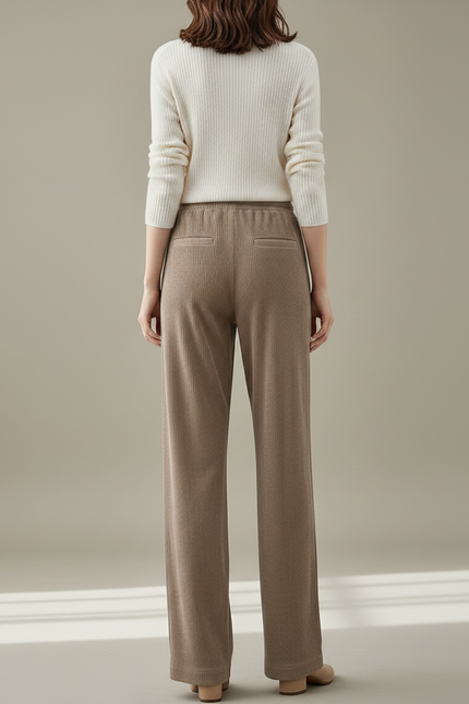 Pantalon Velours Beige Côtelé Ample Taille Haute Décontracté - Cordé - vue 2