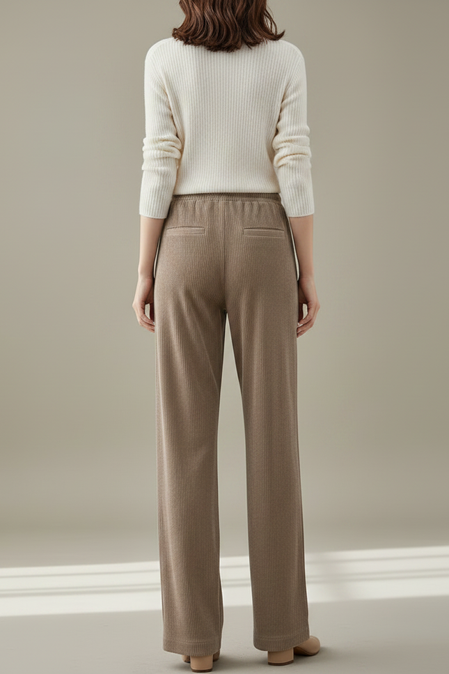 Pantalon Velours Beige Côtelé Ample Taille Haute Décontracté - Cordé - vue 2