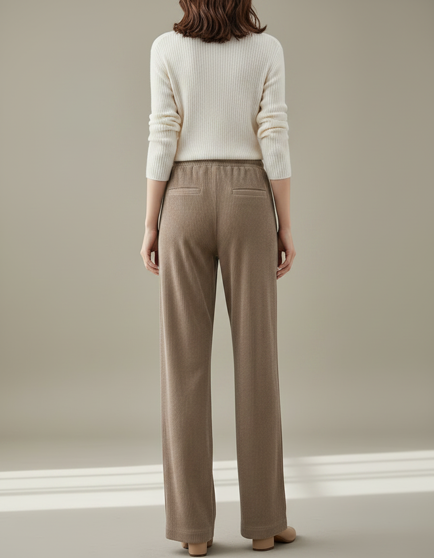 Pantalon Velours Beige Côtelé Ample Taille Haute Décontracté - Cordé - vue 2