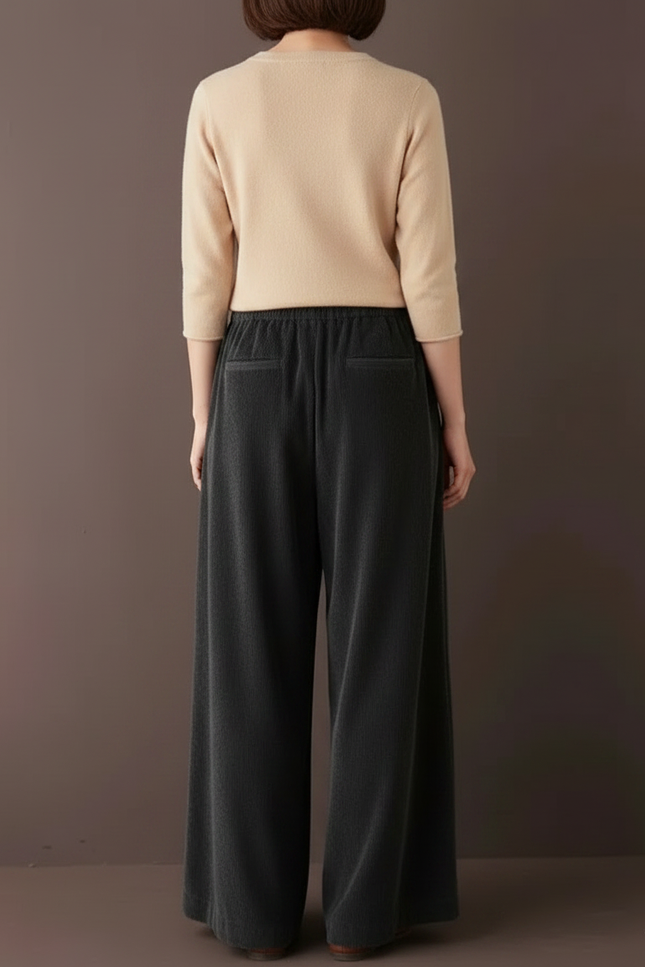 Pantalon Velours Côtelé Ample Décontracté Cordon Gris - vue 2