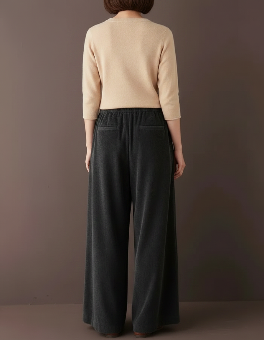 Pantalon Velours Côtelé Ample Décontracté Cordon Gris - vue 2