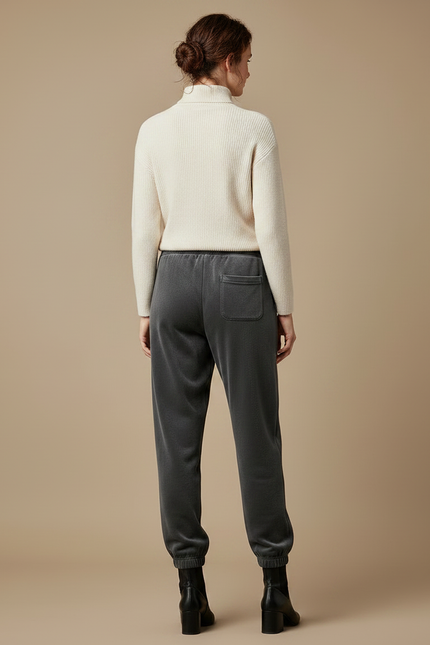 Pantalon Velours Gris Cordon Ample Décontracté Femme - vue 2