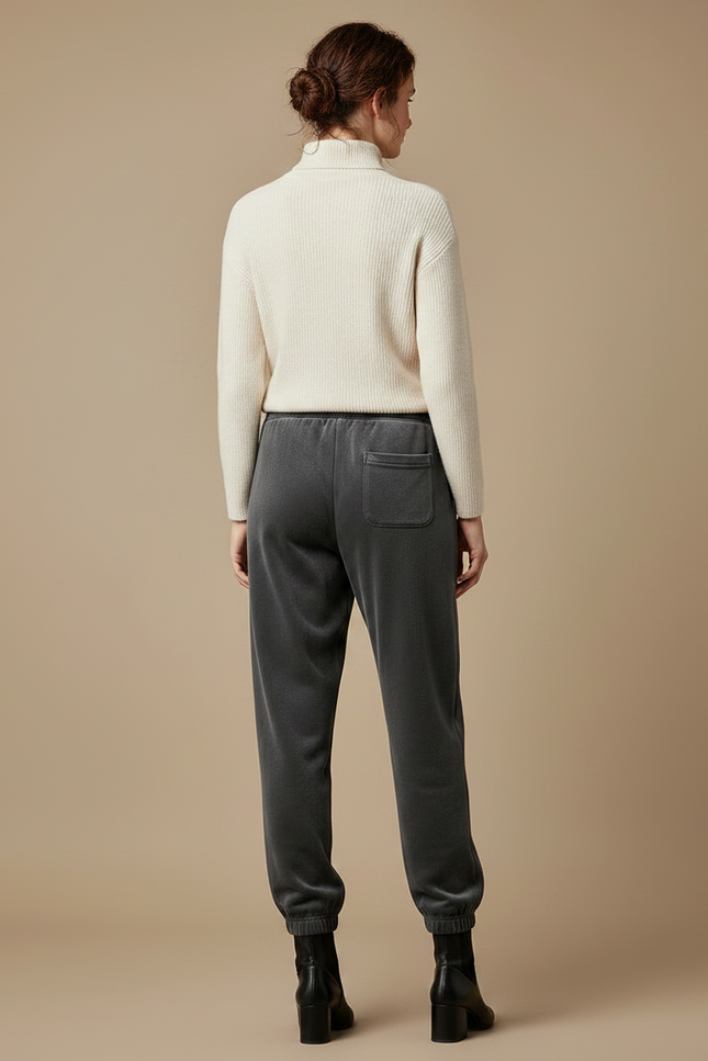 Pantalon Velours Gris Cordon Ample Décontracté Femme - vue 2