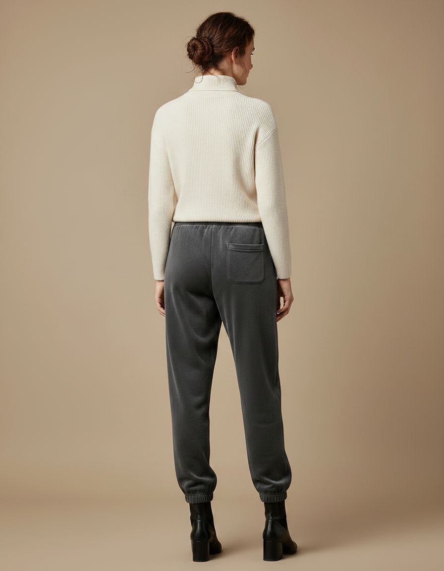Pantalon Velours Gris Cordon Ample Décontracté Femme - vue 2