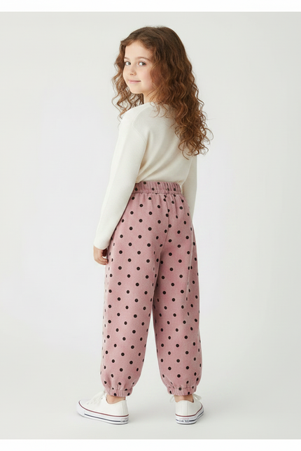 Pantalon Velours Rose À Pois Ample Côtelé Enfant - Cordé - vue 2