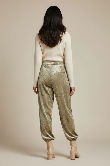 Pantalon Velours Vert Ample Froissé Femme Élégant - vue 2