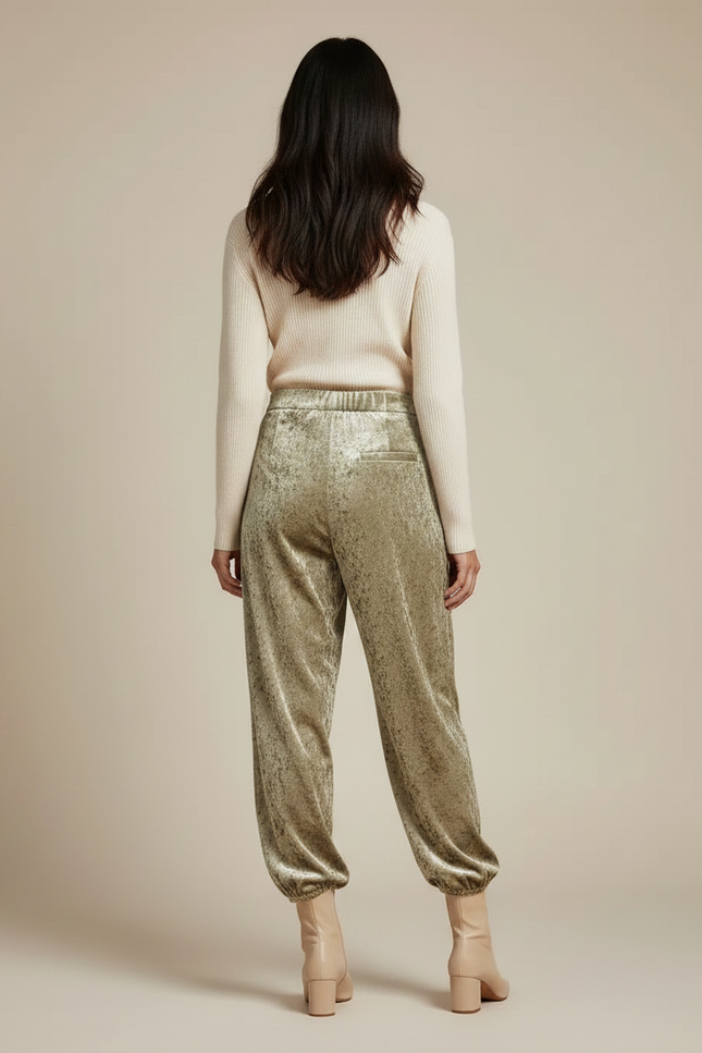 Pantalon Velours Vert Ample Froissé Femme Élégant - vue 2