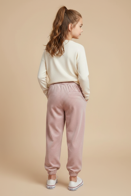 Pantalon Velours Rose Enfant Ample Décontracté Cordon - vue 2