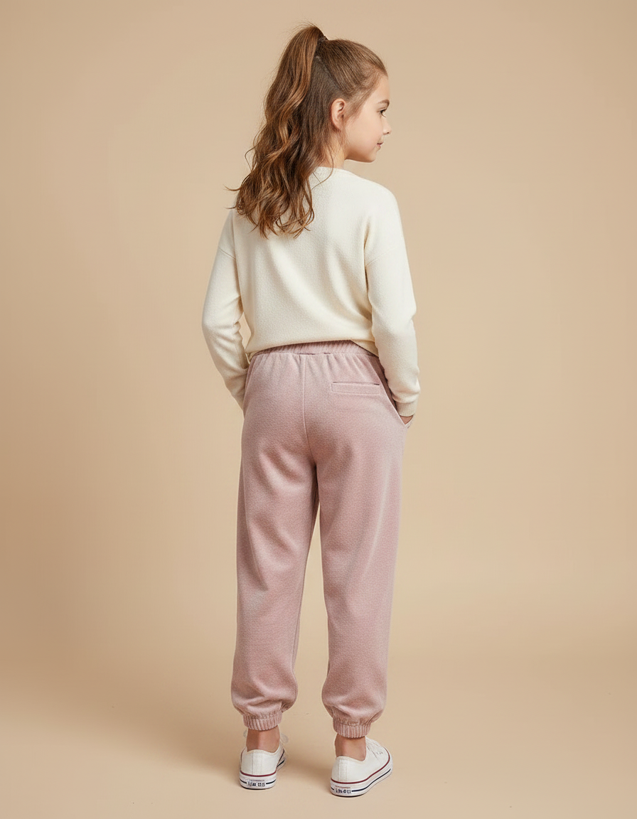 Pantalon Velours Rose Enfant Ample Décontracté Cordon - vue 2