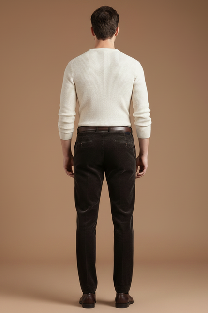 Pantalon Velours Marron Côtelé Droit Homme Élégant - Cordé - vue 2