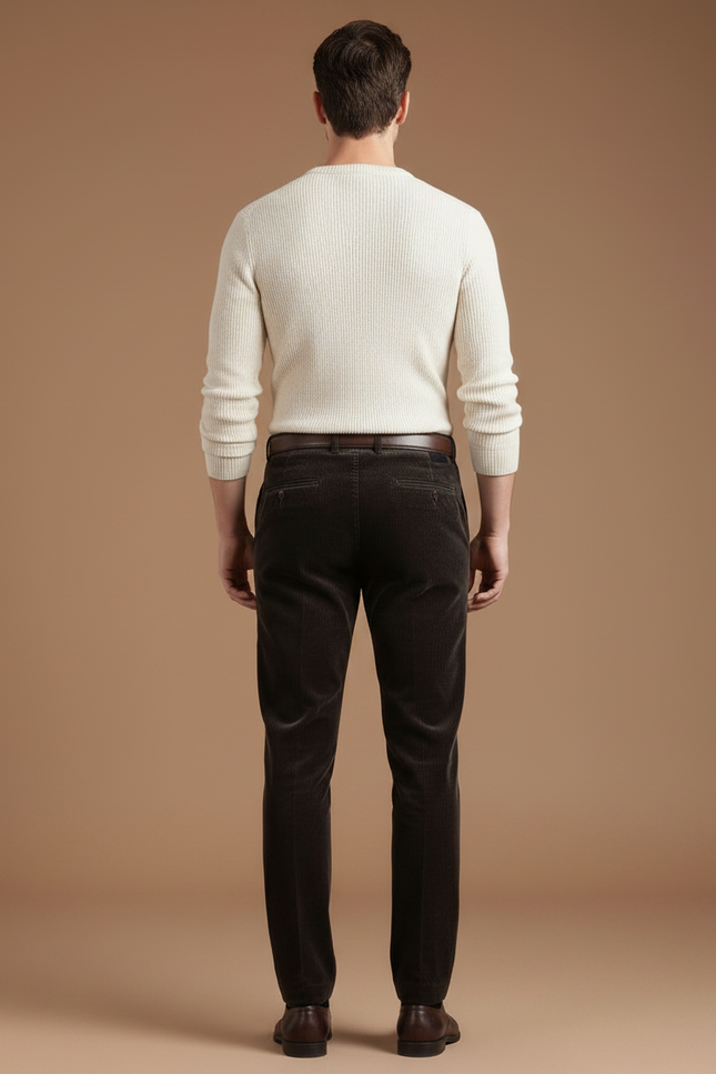 Pantalon Velours Marron Côtelé Droit Homme Élégant - Cordé - vue 2