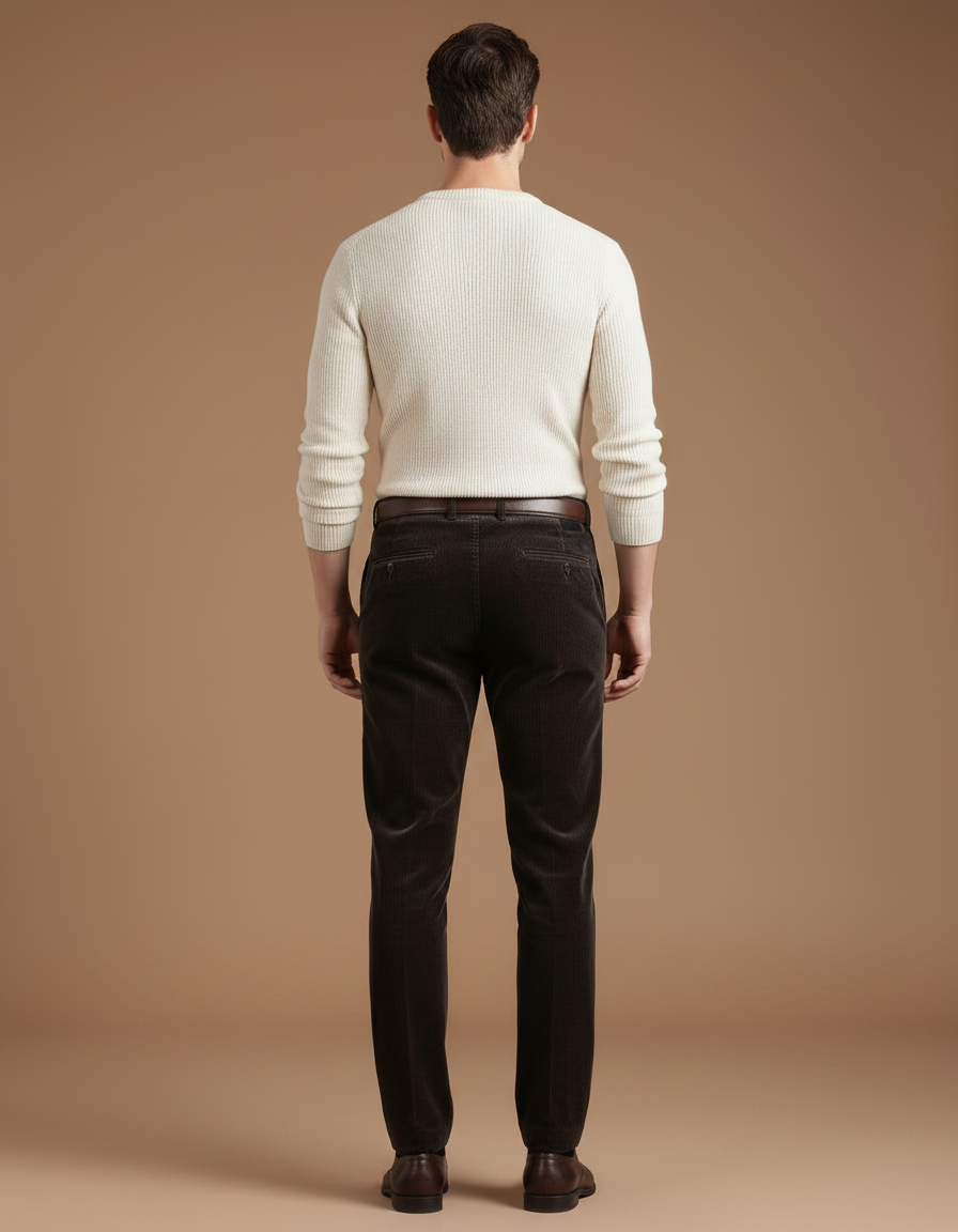 Pantalon Velours Marron Côtelé Droit Homme Élégant - Cordé - vue 2