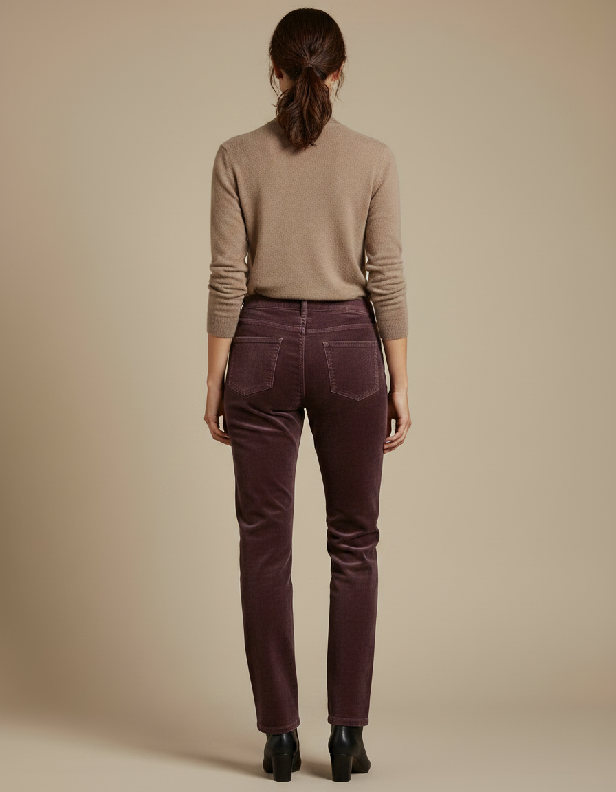 Pantalon Velours Prune Femme - Bordeaux Cordé - vue 2