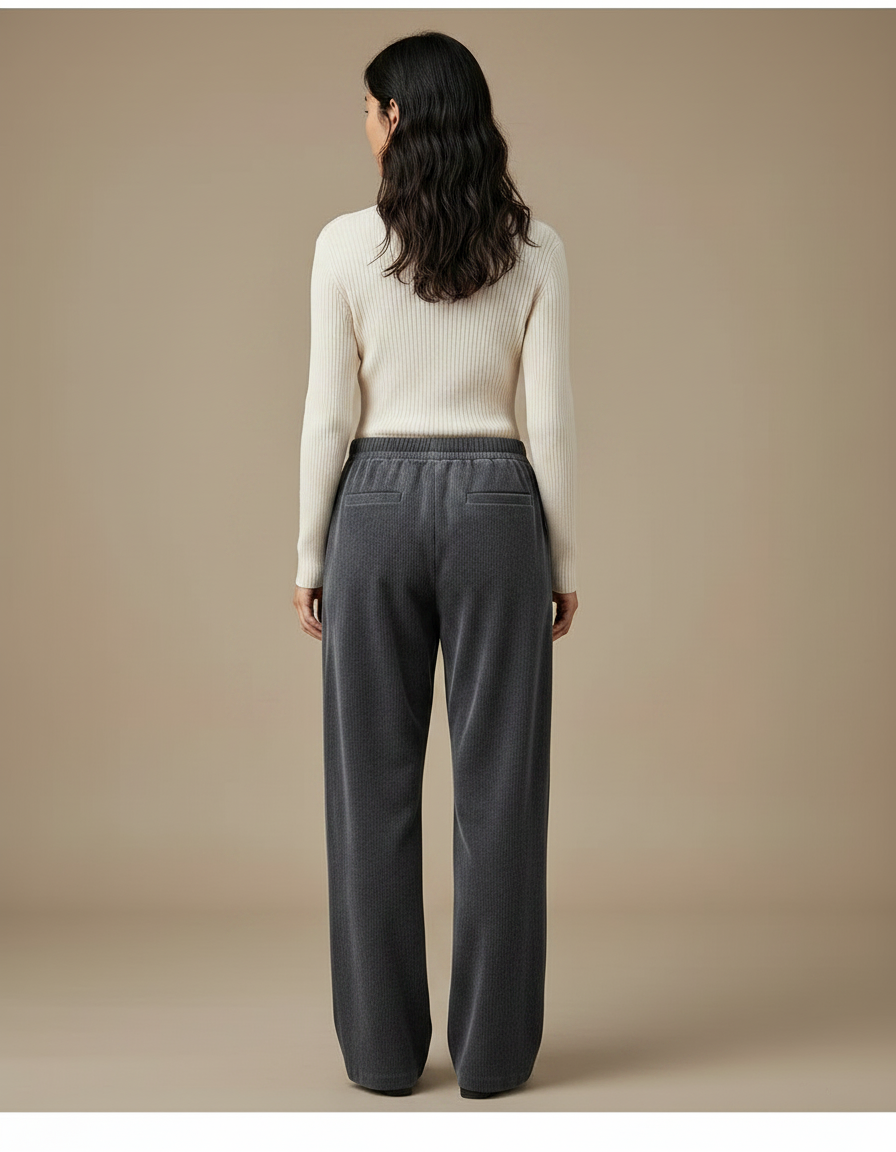 Pantalon Velours Côtelé Gris Ample Femme - Cordé - vue 2