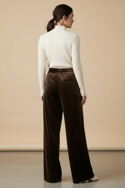 Pantalon Velours Marron Large Fluide Confortable - vue 2