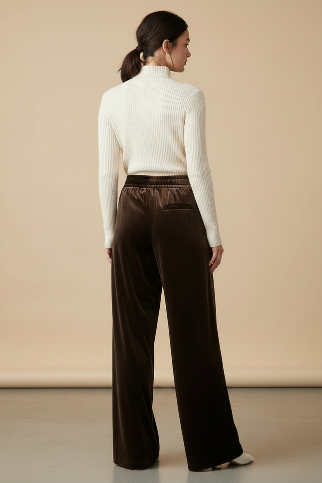 Pantalon Velours Marron Large Fluide Confortable - vue 2