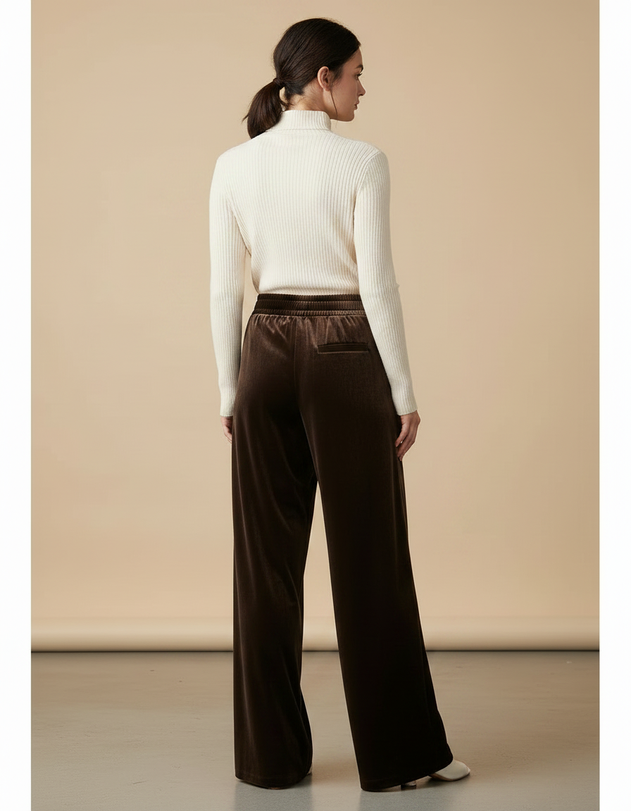 Pantalon Velours Marron Large Fluide Confortable - vue 2