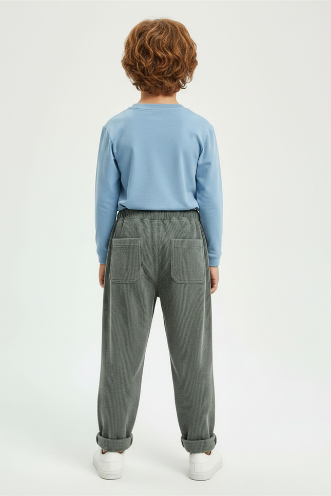 Pantalon Velours Côtelé Gris Brodé Ample Enfant - Cordé - vue 2