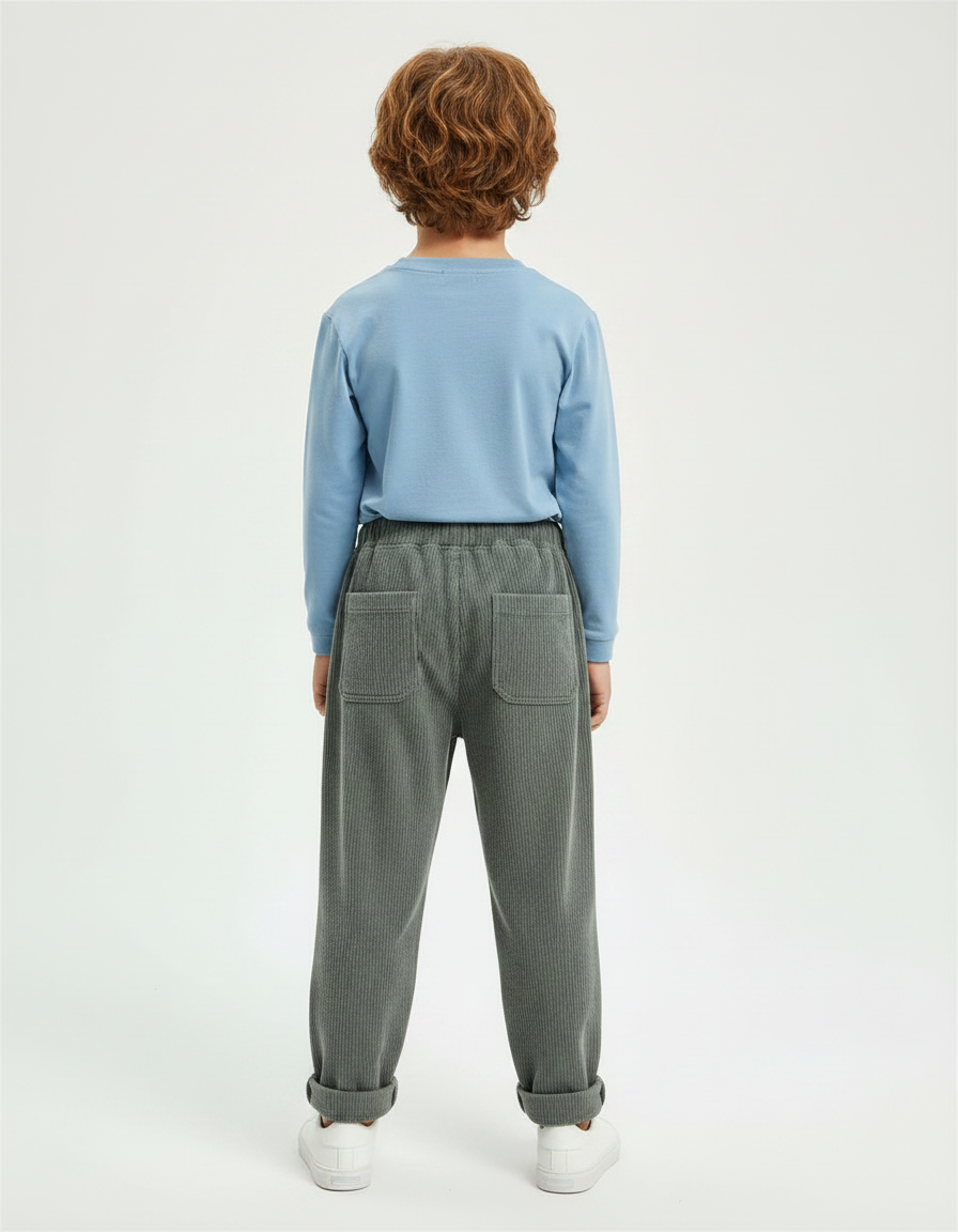 Pantalon Velours Côtelé Gris Brodé Ample Enfant - Cordé - vue 2