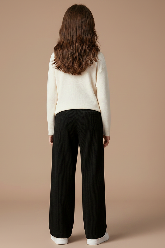 Pantalon Velours Côtelé Noir Ample Cœur Fille - Cordé - vue 2