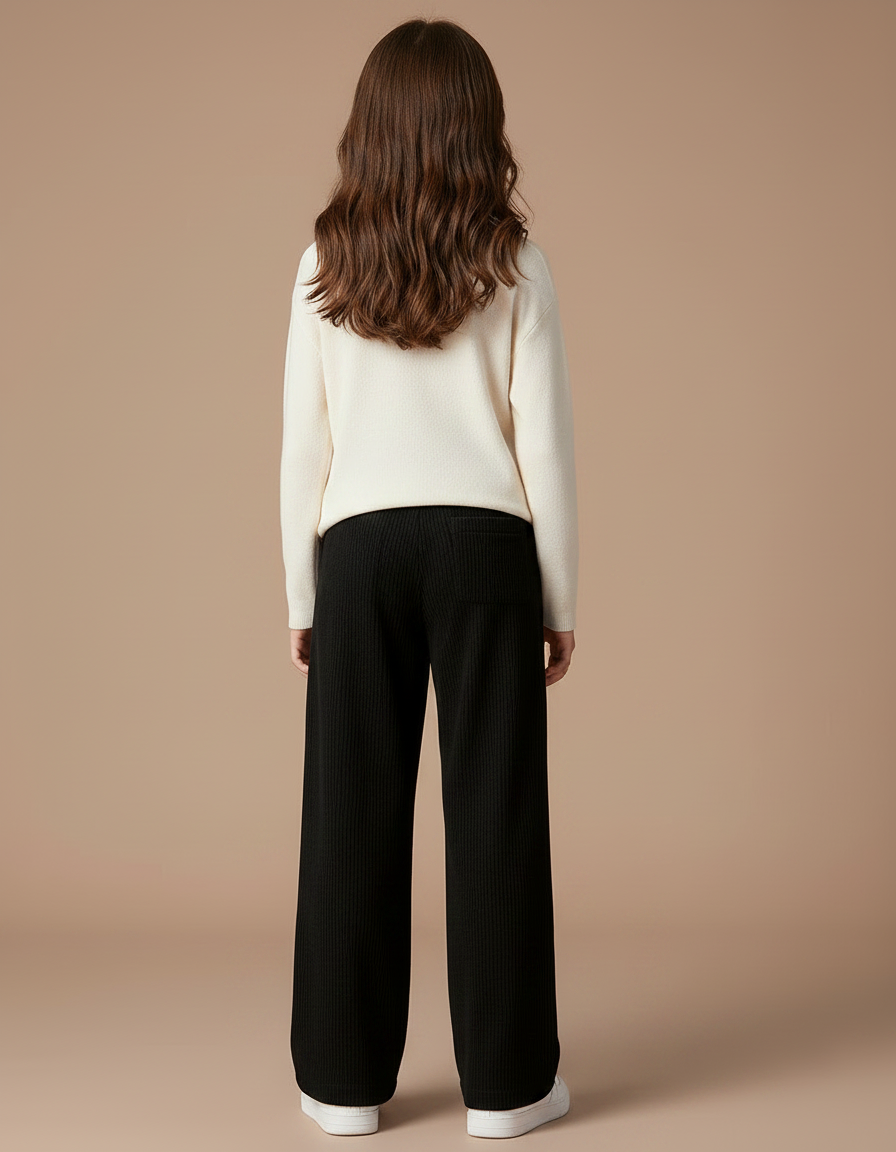 Pantalon Velours Côtelé Noir Ample Cœur Fille - Cordé - vue 2