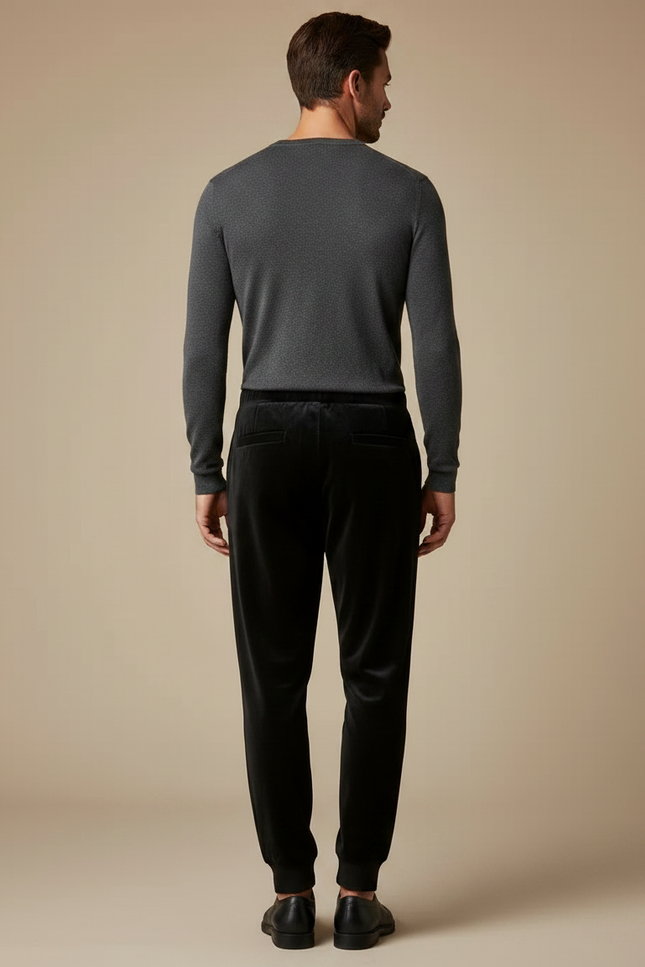 Pantalon Velours Noir Imprimé Dragon Homme Décontracté - vue 2