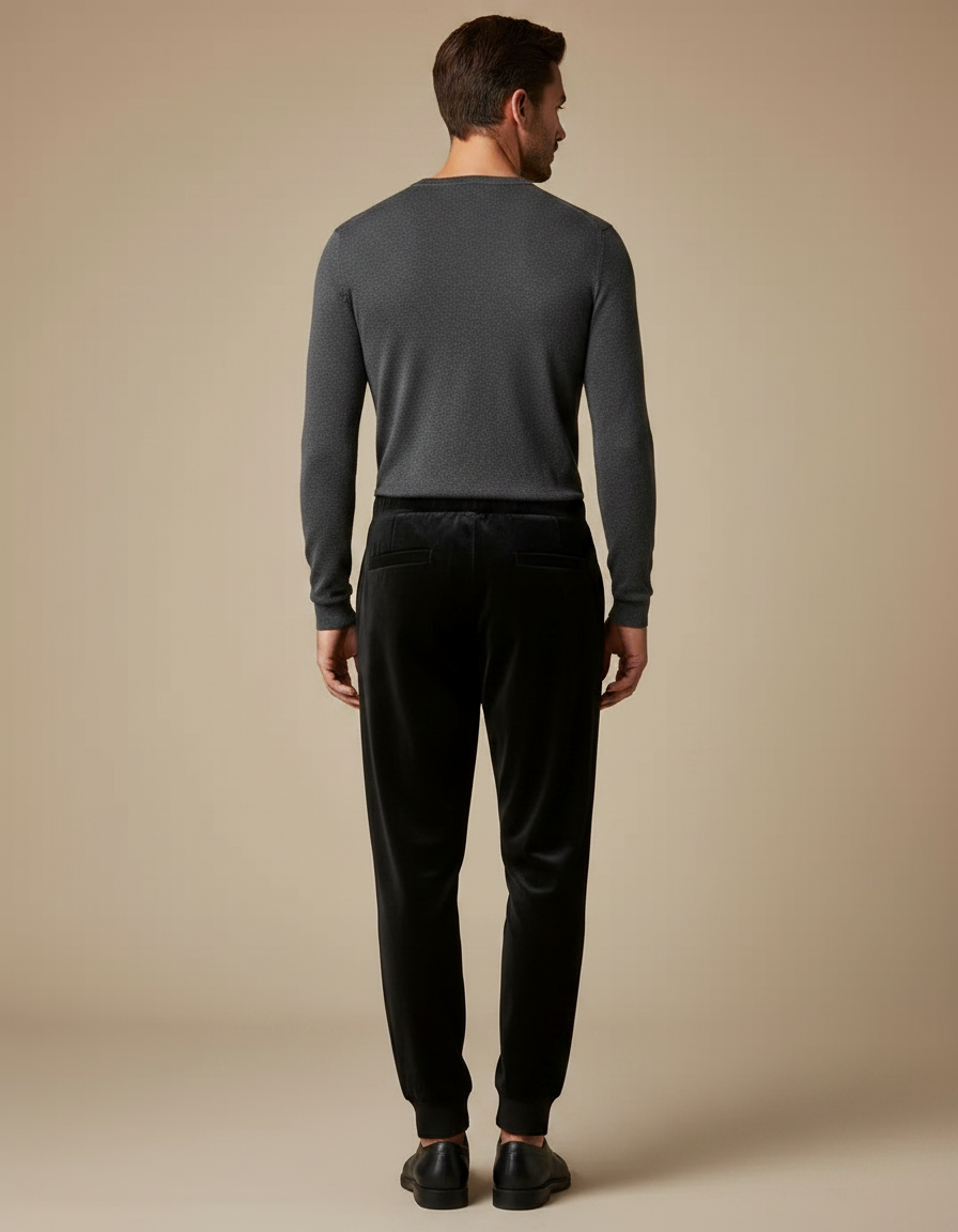 Pantalon Velours Noir Imprimé Dragon Homme Décontracté - vue 2
