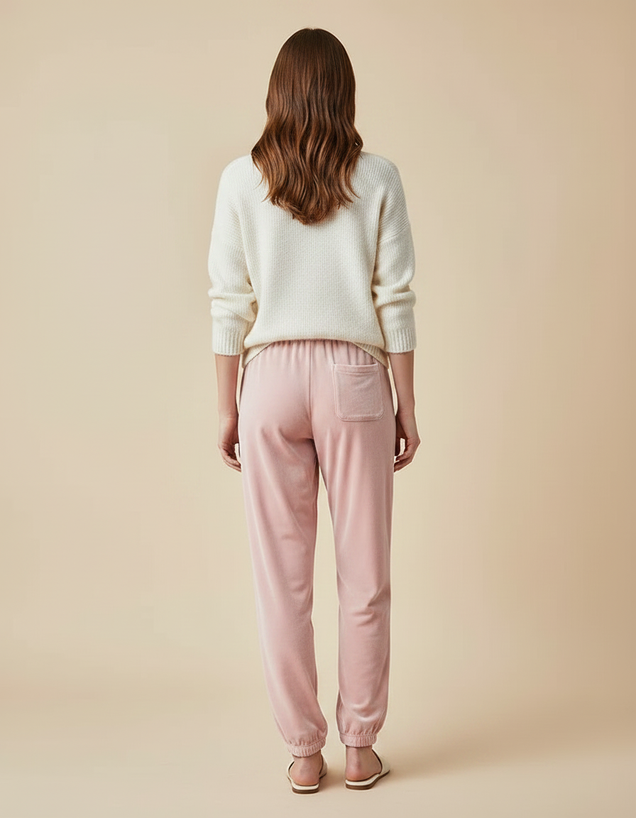 Pantalon Velours Rose Ample Confortable Cordon Femme - vue 2