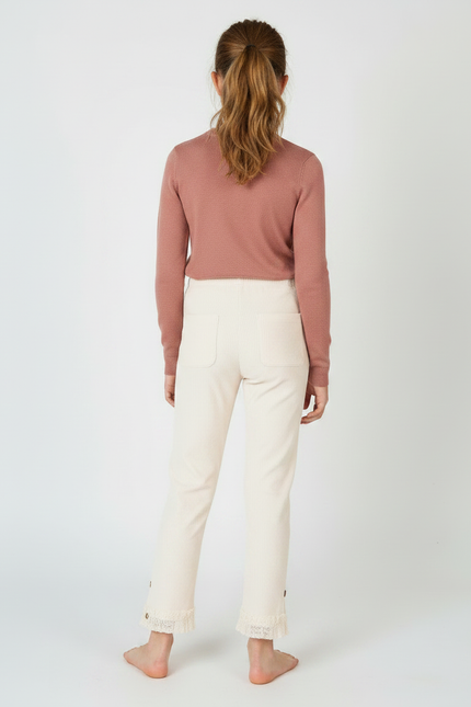Pantalon Velours Côtelé Écru Enfant Dentelle Boutons - Beige Cordé - vue 2