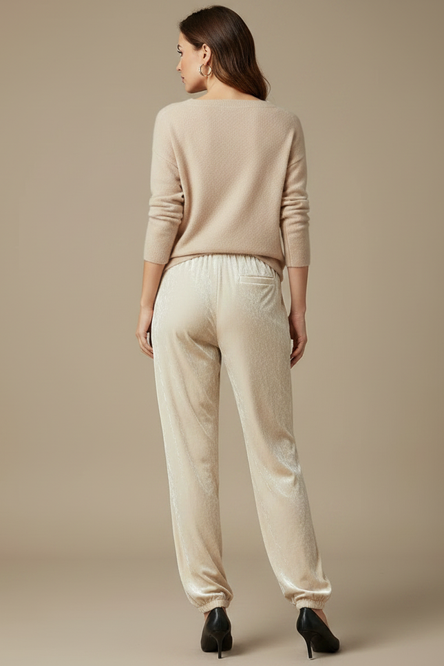 Pantalon Velours Beige Fluide Droit Décontracté Femme - vue 2