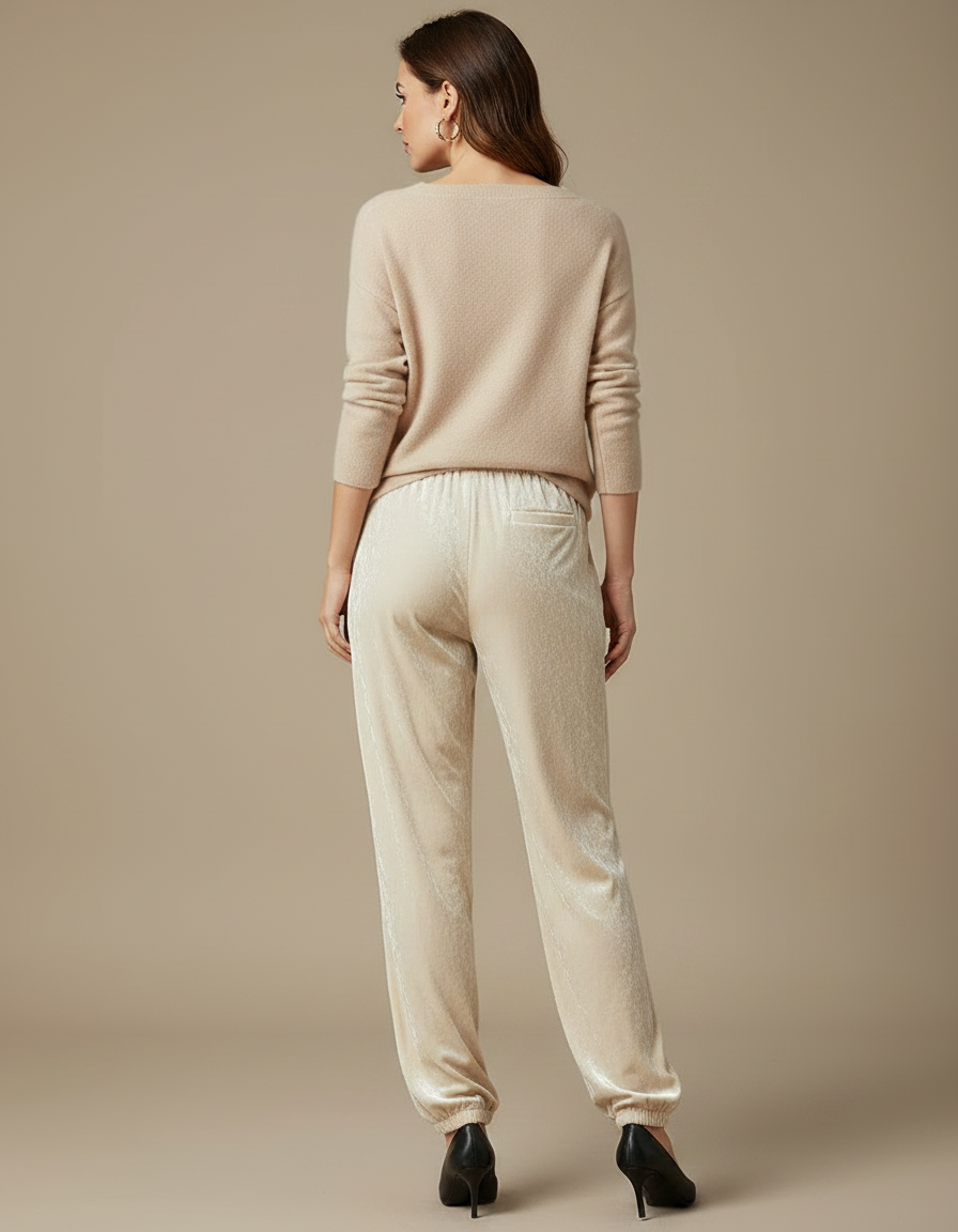 Pantalon Velours Beige Fluide Droit Décontracté Femme - vue 2