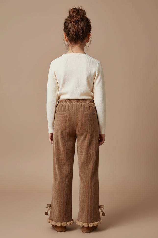 Pantalon Velours Marron Évasé Pompons Fille - vue 2