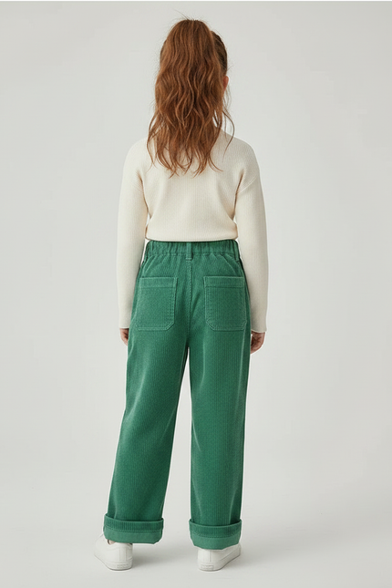Pantalon Velours Vert Côtelé Ample Décontracté Enfant - Cordé - vue 2