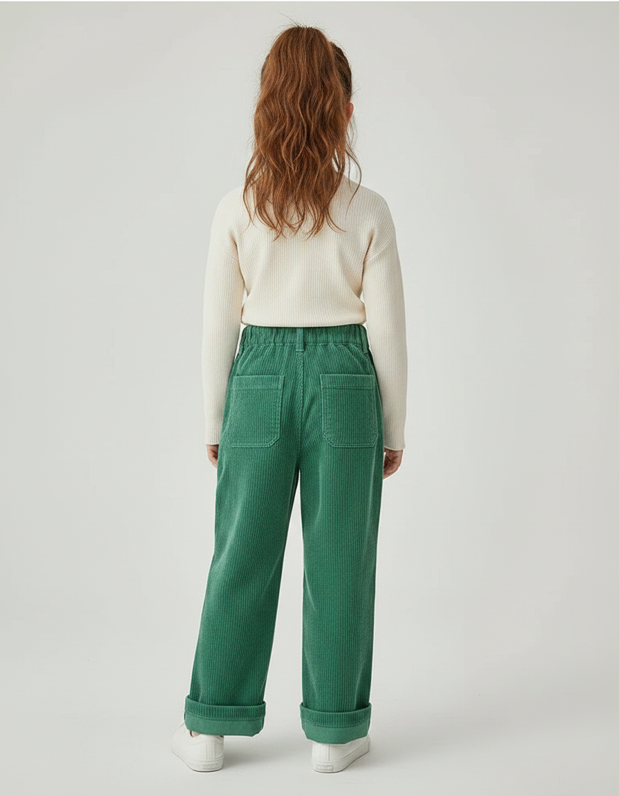 Pantalon Velours Vert Côtelé Ample Décontracté Enfant - Cordé - vue 2