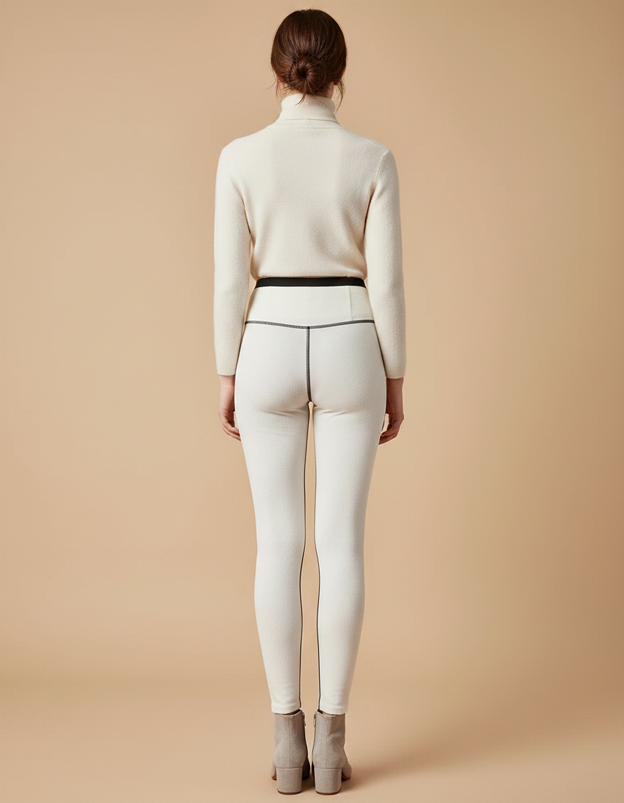 Pantalon Velours Blanc Doux Taille Haute Lignes Noires - vue 2