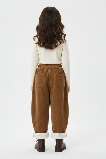 Pantalon Velours Côtelé Marron Ample Doublé Enfants - Cordé - vue 2