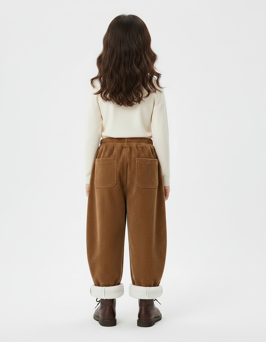 Pantalon Velours Côtelé Marron Ample Doublé Enfants - Cordé - vue 2
