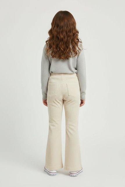 Pantalon Velours Beige Côtelé Évasé Confortable Fille - Cordé - vue 2