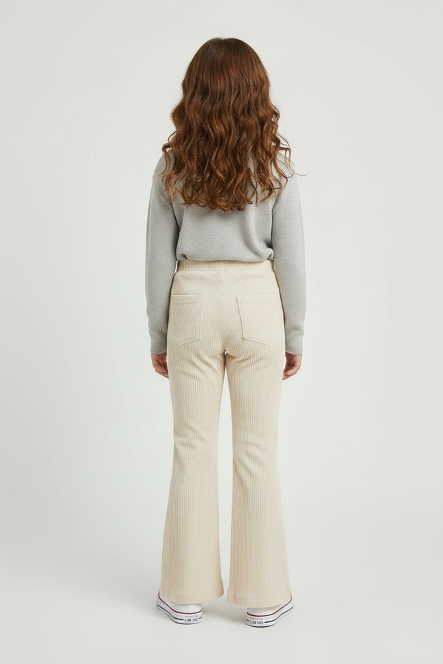 Pantalon Velours Beige Côtelé Évasé Confortable Fille - Cordé - vue 2