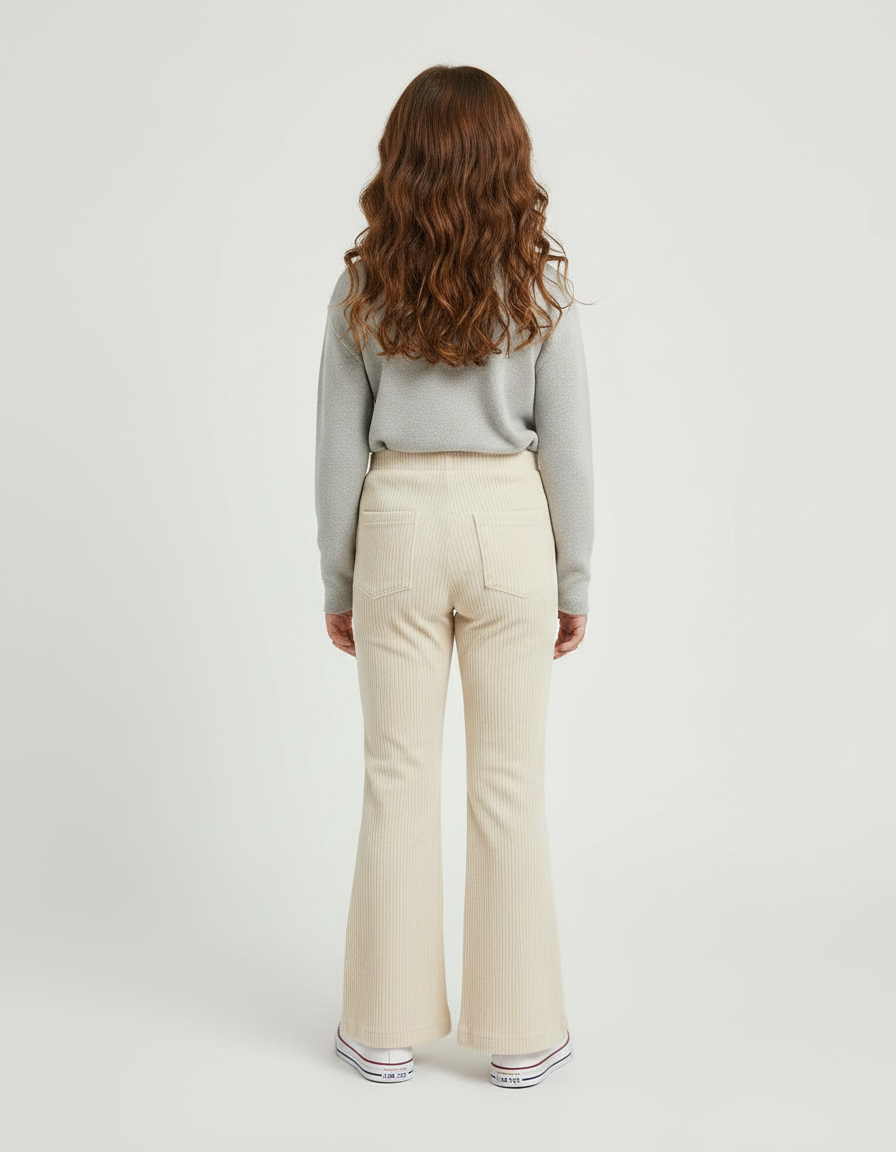 Pantalon Velours Beige Côtelé Évasé Confortable Fille - Cordé - vue 2