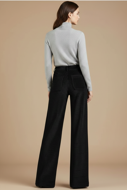 Pantalon Velours Wide Leg Femme - Noir Cordé - vue 2