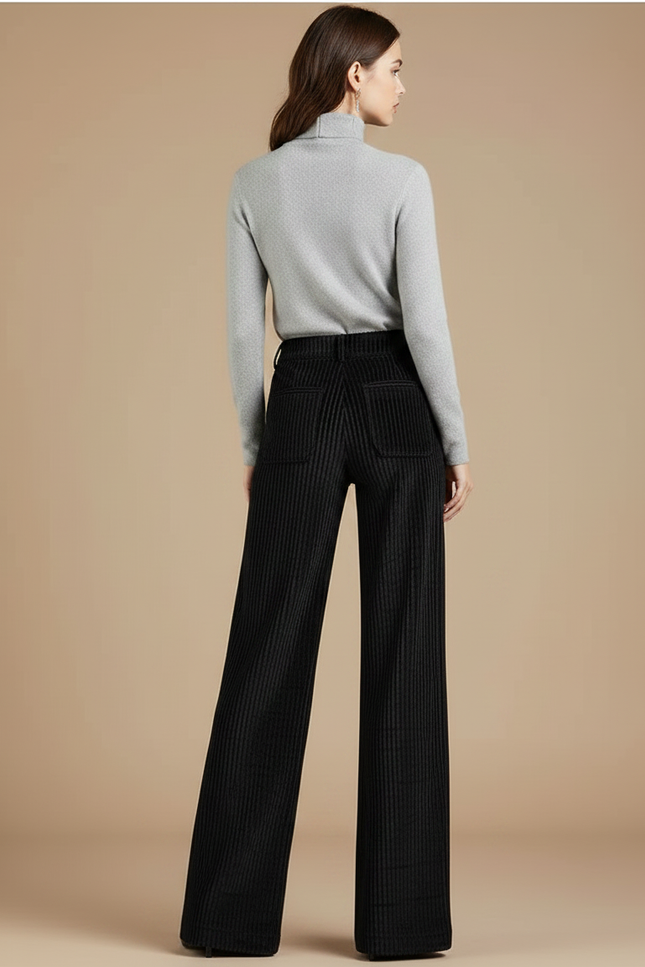 Pantalon Velours Wide Leg Femme - Noir Cordé - vue 2