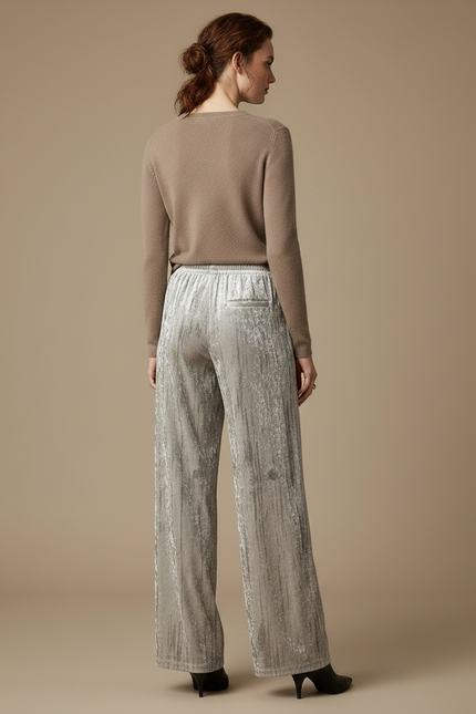 Pantalon Velours Plissé Ample Drapé Élastique Beige - Argenté - vue 2