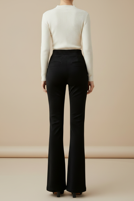 Pantalon Velours Noir Côtelé Évasé Chic Femme - vue 2