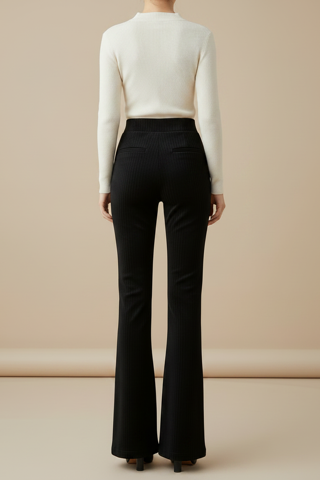Pantalon Velours Noir Côtelé Évasé Chic Femme - vue 2